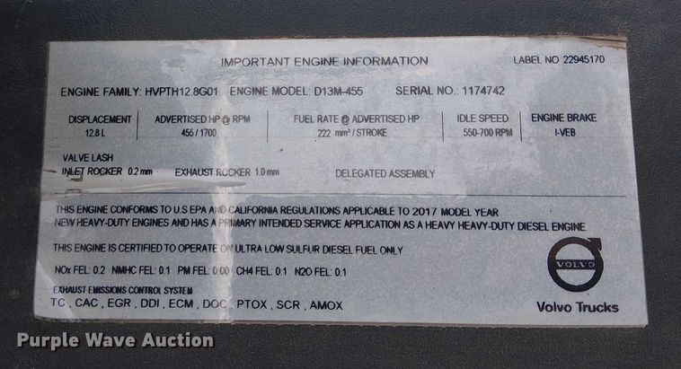 image for item YA1374 2018 Volvo VN semi truck