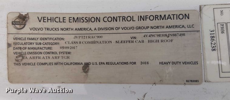 image for item YA1374 2018 Volvo VN semi truck