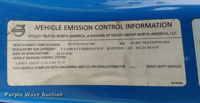 image for item YA1383 2017 Volvo VNL semi truck