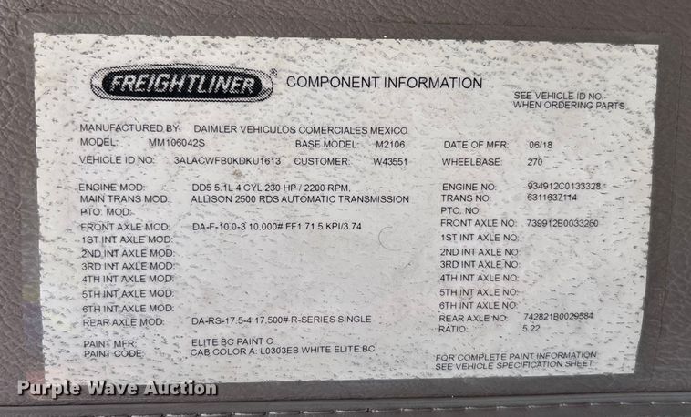 image for item YA1384 2019 Freightliner Business Class M2 box truck