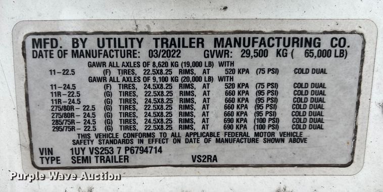 image for item YA1739 2023 Utility VS2RA refrigerated van trailer