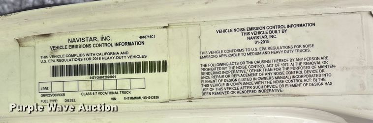 image for item YA1755 2016 International 4300 box truck