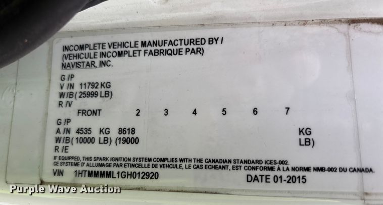 image for item YA1755 2016 International 4300 box truck