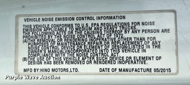 image for item YA1790 2016 Hino box truck