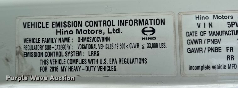 image for item YA1790 2016 Hino box truck