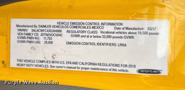 image for item YA1801 2018 Freightliner Business Class M2  box truck