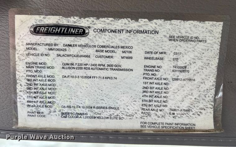 image for item YA1801 2018 Freightliner Business Class M2  box truck