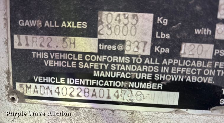 image for item YA1947 2008 MAC Mac Trailer Manufacturing end dump trailer