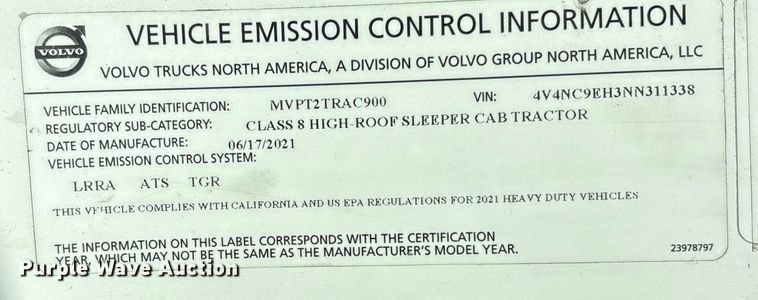 image for item YA1955 2022 Volvo VNL semi truck