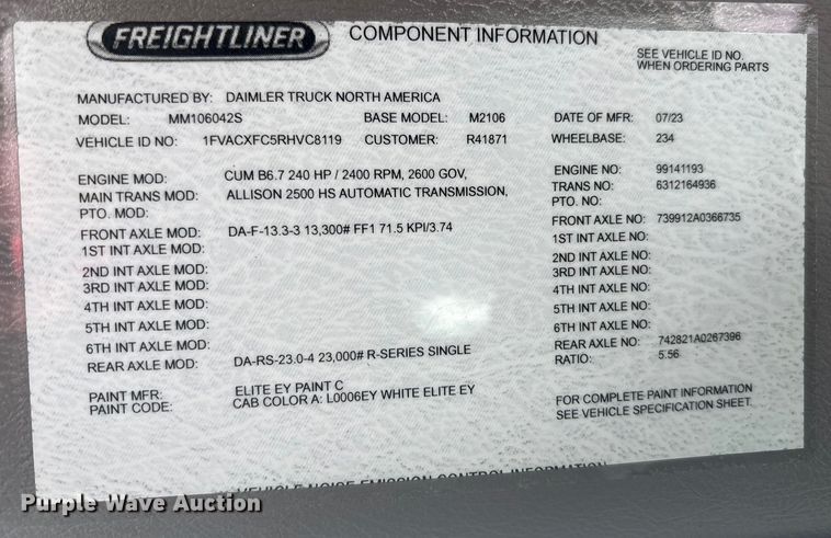 image for item YA2019 2024 Freightliner Business Class M2 box truck