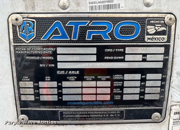 image for item YA2059 2023 Atro dry van trailer