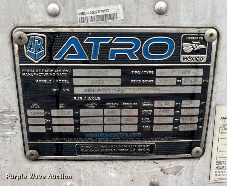 image for item YA2060 2023 Atro dry van trailer