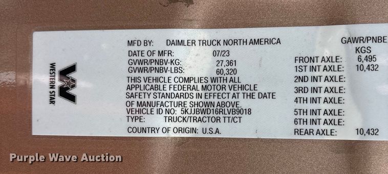 image for item YA2161 2024 Western Star 49X semi truck