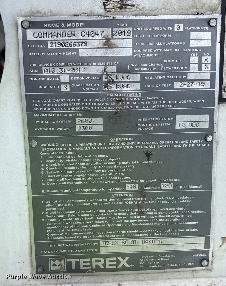 image for item YA2173 2019 International 7300 digger derrick truck