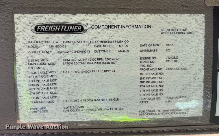 image for item YA2245 2019 Freightliner Business Class M2 box truck