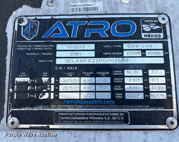 image for item YA2420 2023 ATRO dry van trailer