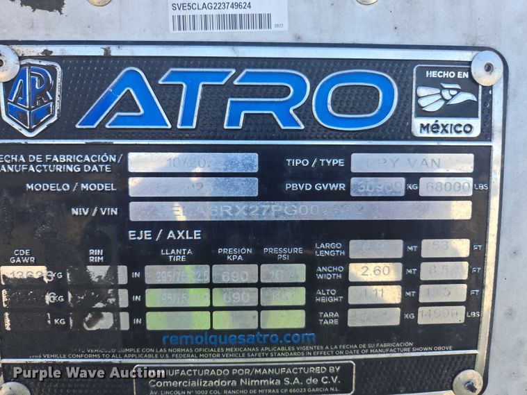 image for item YA2420 2023 Atro dry van trailer