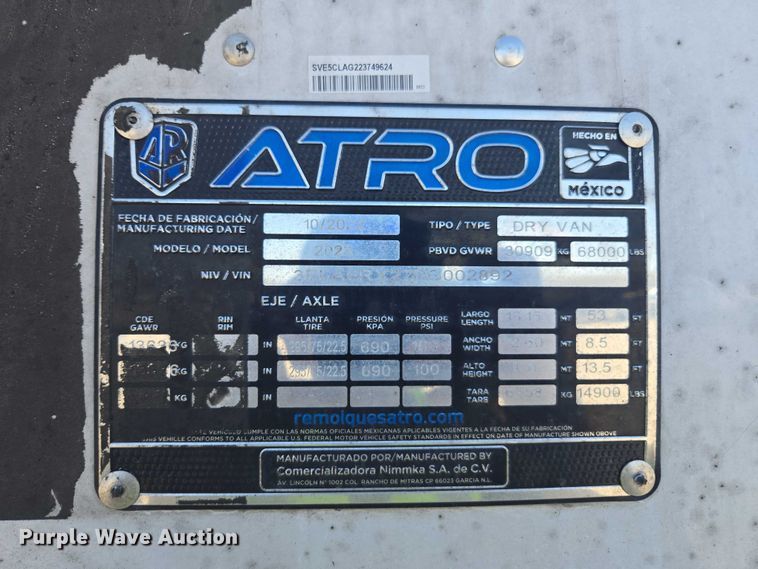 image for item YA2420 2023 Atro dry van trailer