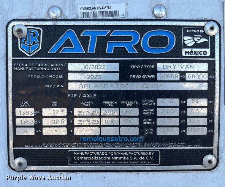 image for item YA2426 2023 ATRO dry van trailer
