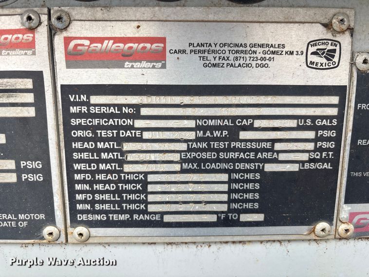 image for item YA2444 2022 Gallegos pneumatic dry bulk trailer