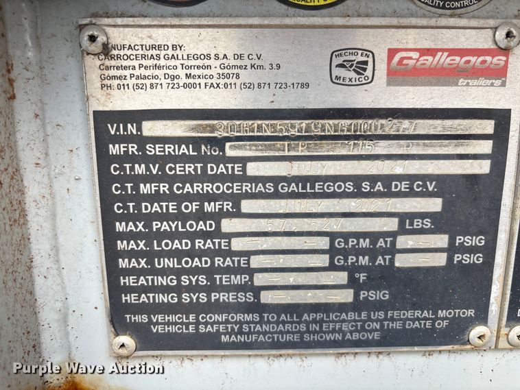 image for item YA2444 2022 Gallegos pneumatic dry bulk trailer