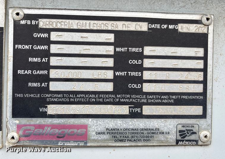 image for item YA2445 2022 Gallegos pneumatic dry bulk trailer