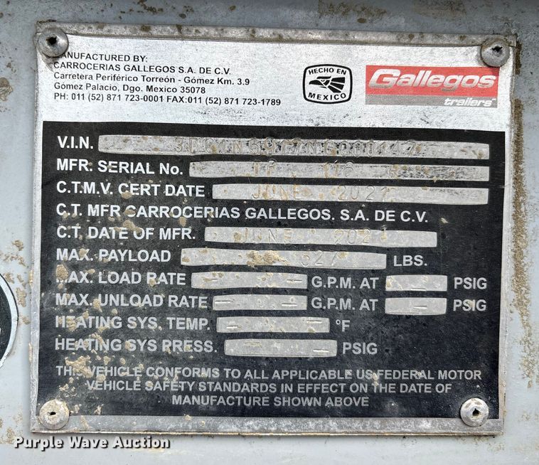 image for item YA2445 2022 Gallegos pneumatic dry bulk trailer