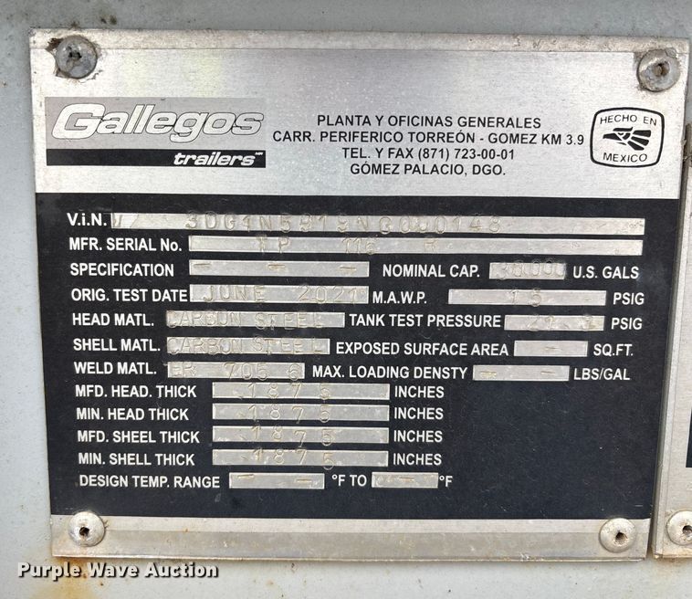 image for item YA2446 2022 Gallegos pneumatic dry bulk trailer