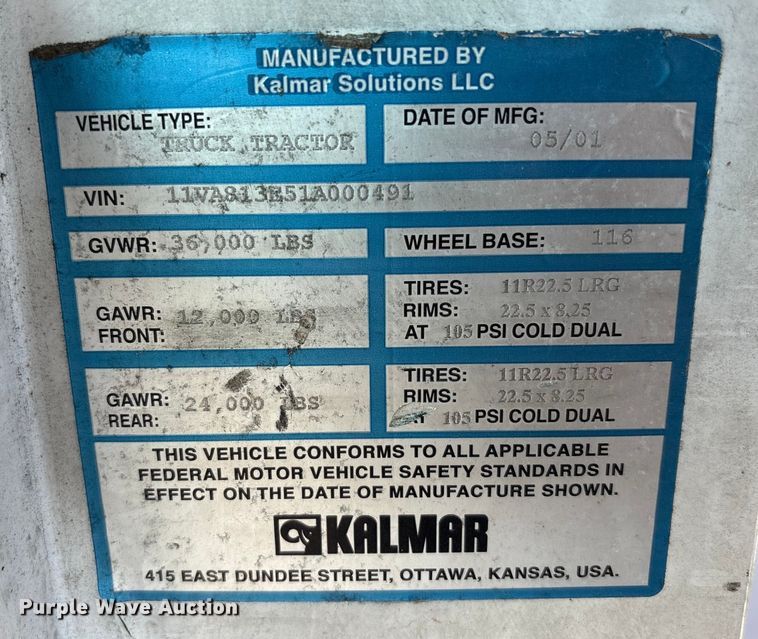 image for item YA2523 2001 Kalmar Ottawa yard truck