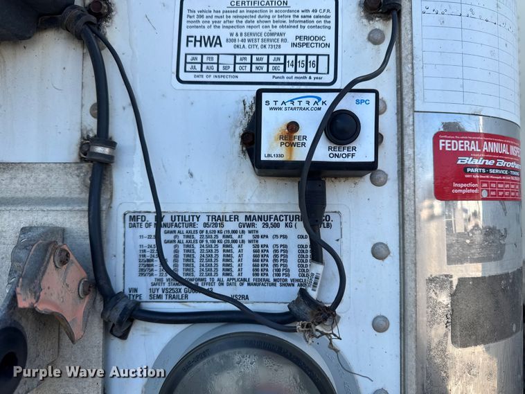 image for item YA2532 2016 Utility refrigerated van trailer