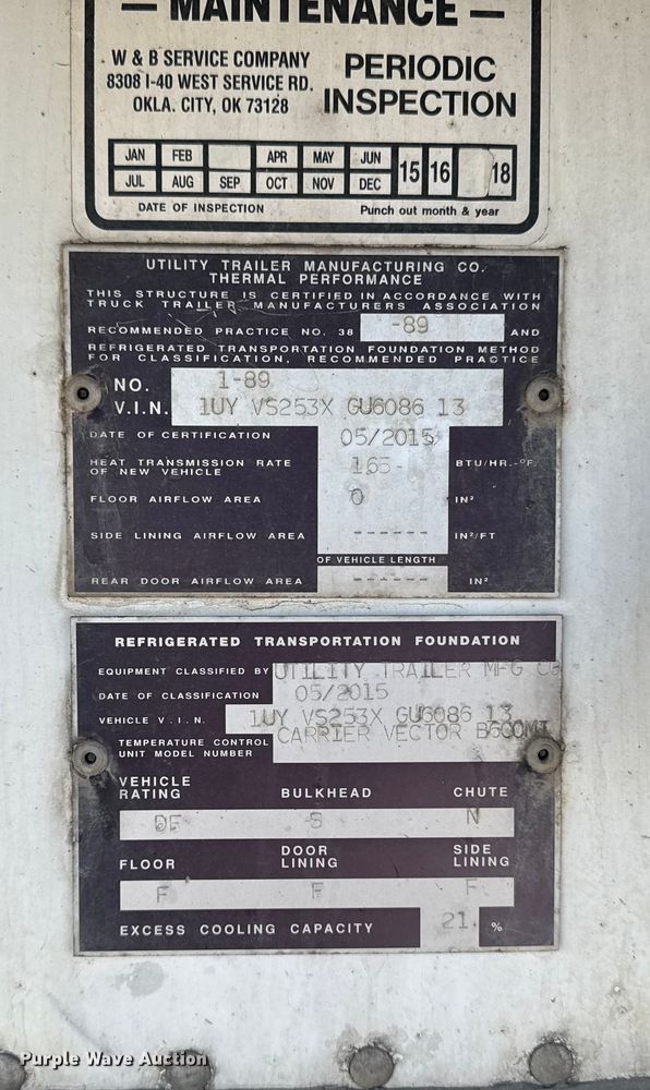 image for item YA2532 2016 Utility refrigerated van trailer