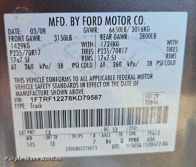image for item DZ4304 2008 Ford F150 pickup truck
