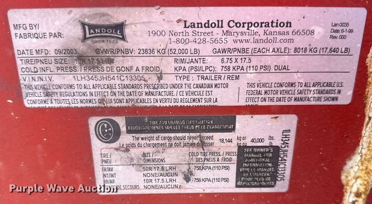 image for item DZ4313 2004 Landoll 345C tilt deck equipment trailer