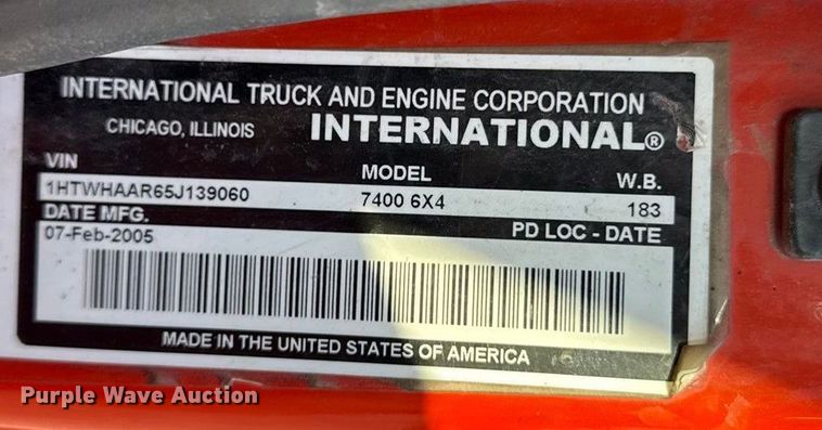 image for item DZ4324 2005 International 7400 dump truck