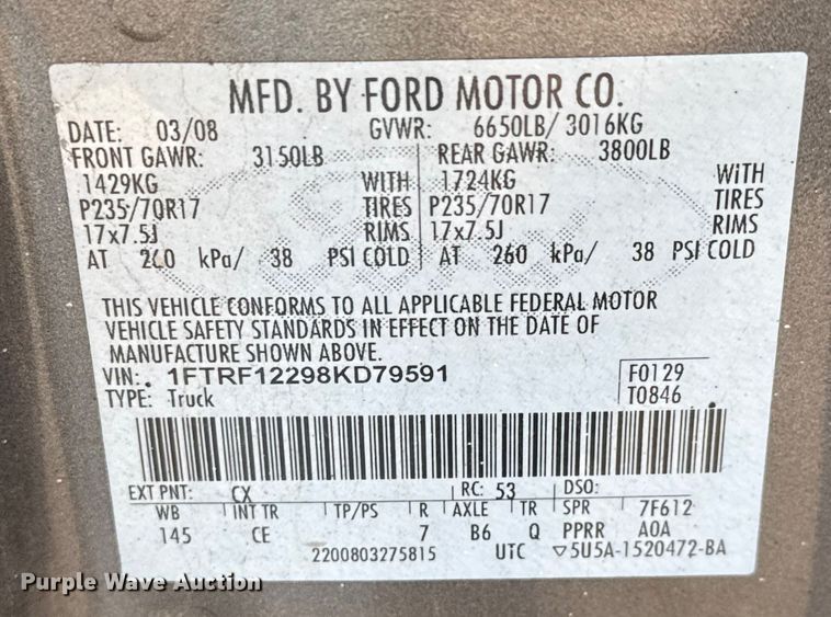 image for item EP2922 2008 Ford F150 pickup truck