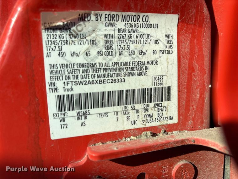 image for item EP2928 2011 Ford F250 Super Duty Crew Cab utility bed pickup truck