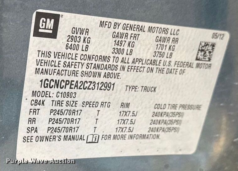 image for item EP2931 2012 Chevrolet Silverado 1500 pickup truck