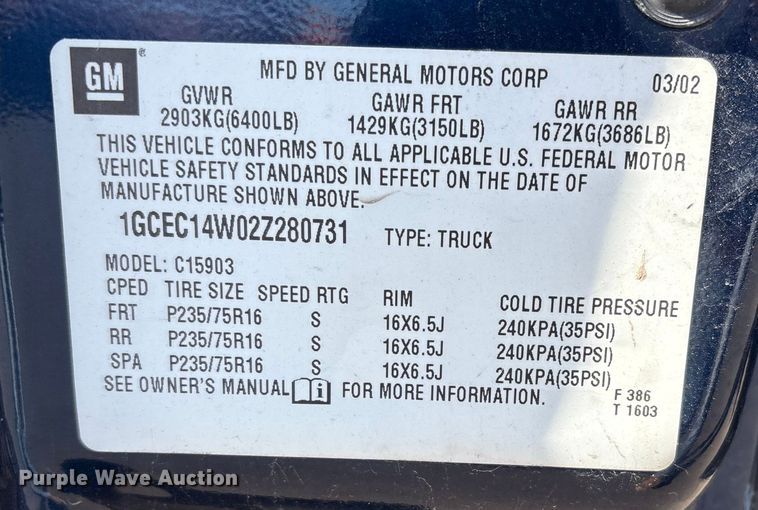 image for item EP2933 2002 Chevrolet Silverado 1500 pickup truck