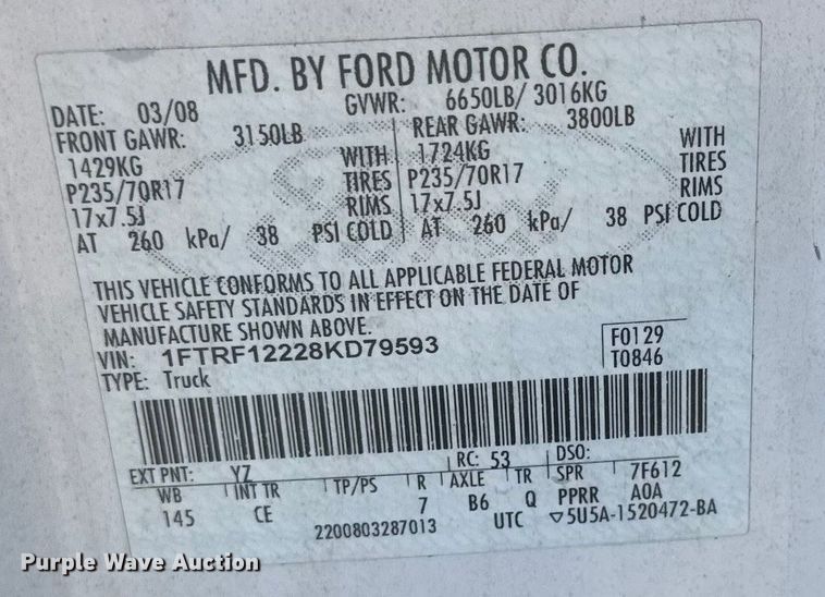 image for item EP2939 2008 Ford F150 pickup truck