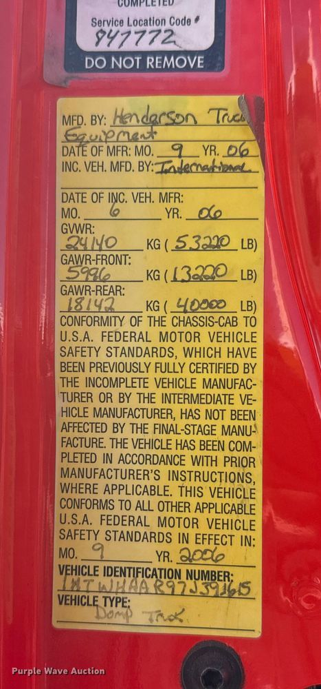 image for item EP2965 2007 International WorkStar 7400 dump truck