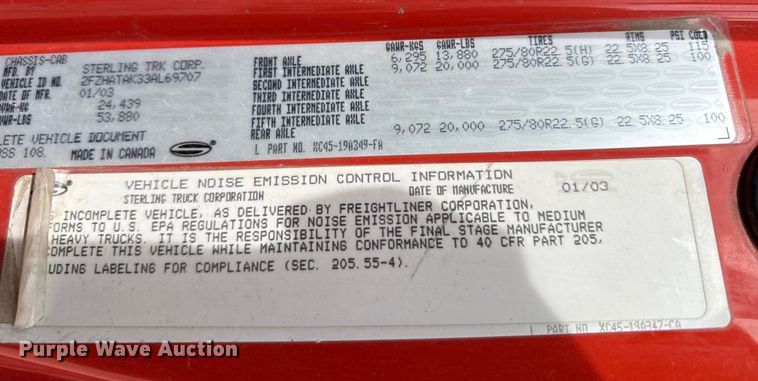 image for item EP2979 2003 Sterling 7500 dump truck