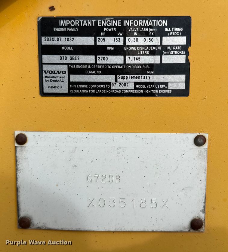 image for item EP2981 2003 Volvo G720B motor grader