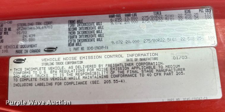 image for item EP2983 2003 Sterling 7500 dump truck