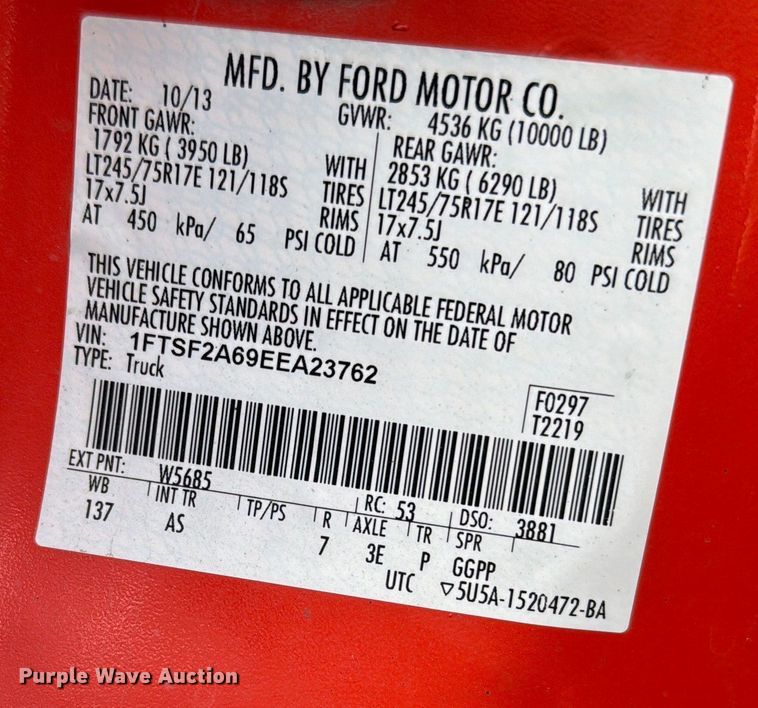 image for item FB0751 2014 Ford F250 Super Duty utility bed pickup truck