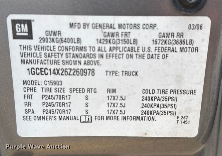 image for item FB0752 2006 Chevrolet Silverado 1500 pickup truck