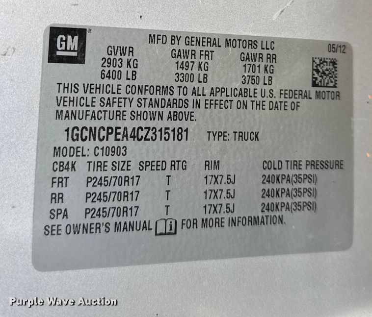 image for item FB0753 2012 Chevrolet Silverado 1500 pickup truck