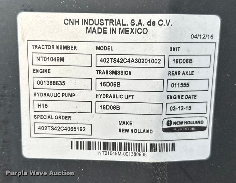 image for item FB0754 2017 New Holland TS6.120 MFWD tractor