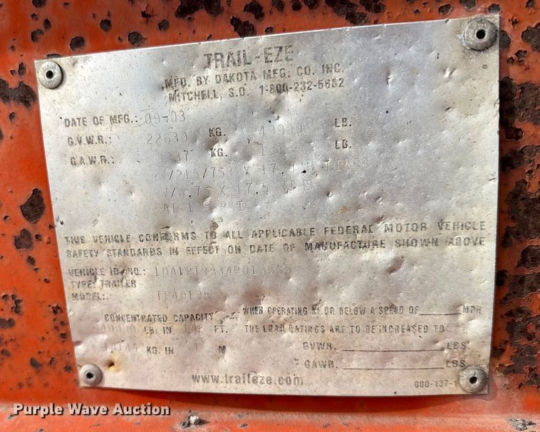 image for item FB0758 2004 Trail-eze tilt deck equipment trailer