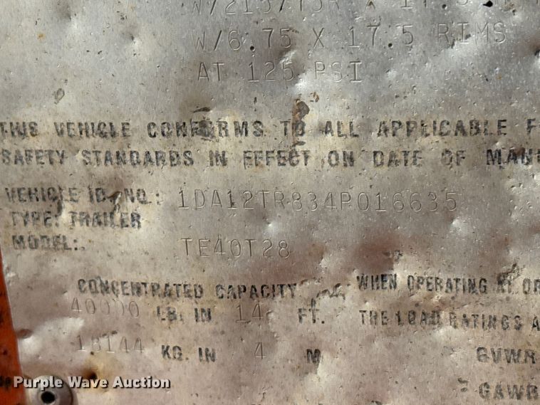 image for item FB0758 2004 Trail-eze tilt deck equipment trailer