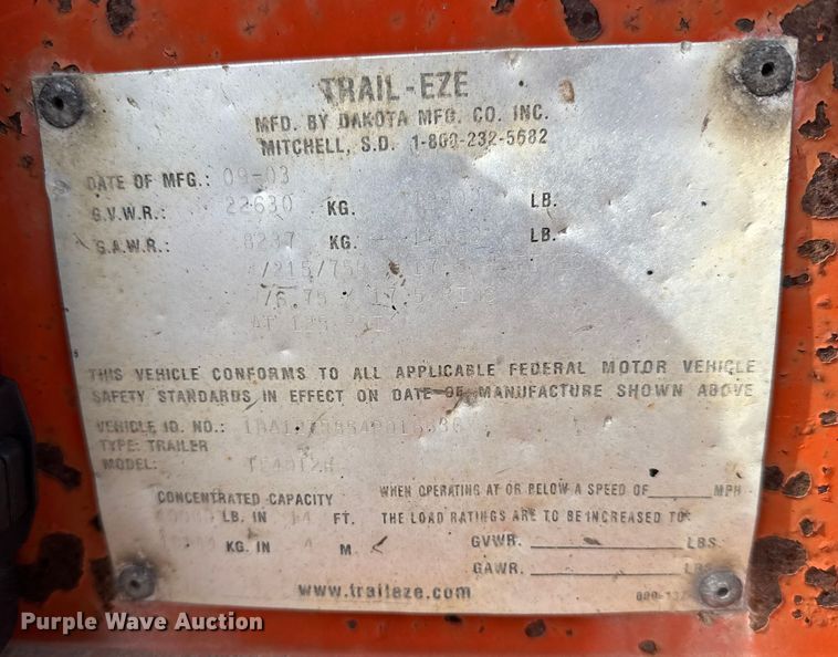 image for item FB0759 2004 Trail-eze tilt deck equipment trailer